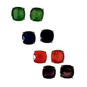 Lot of 4 Faceted Glass Stud Earrings Blue Green Pink Purple Unbranded